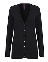 Henbury Damen leichte V-Neck-Strickjacke in Navy – mit Firmenlogo individualisierbar