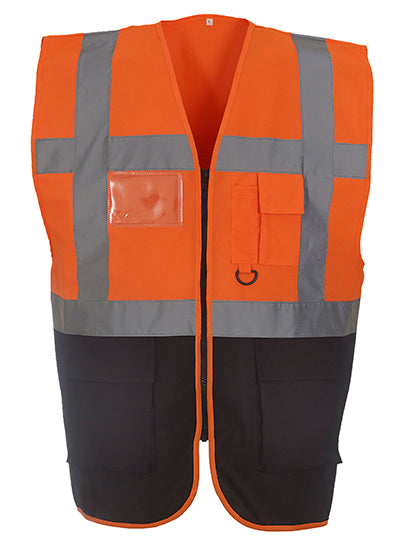 YOKO Multi-Functional Executive Waistcoat YK801 in Hi Vis Orange / Black