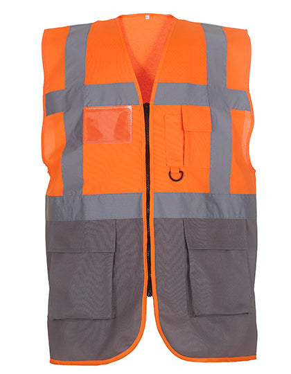 YOKO Multi-Functional Executive Waistcoat YK801 in Hi Vis Orange / Grey