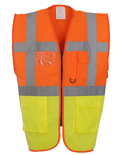 YOKO Multi-Functional Executive Waistcoat YK801 in Hi Vis Orange / Hi Vis Yellow