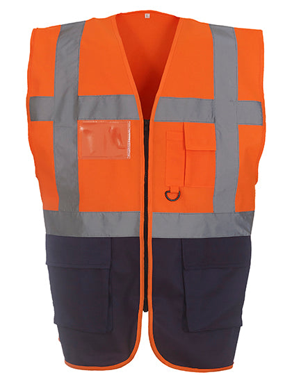YOKO Multi-Functional Executive Waistcoat YK801 in Hi Vis Orange / Navy
