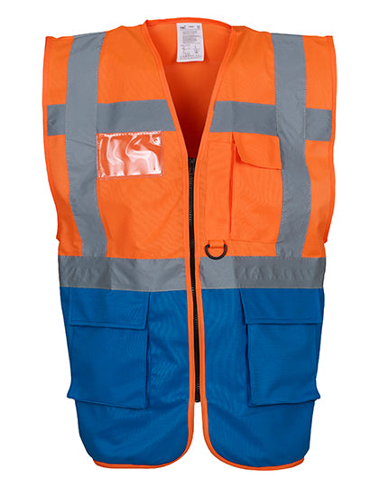 YOKO Multi-Functional Executive Waistcoat YK801 in Hi Vis Orange / Royal Blue