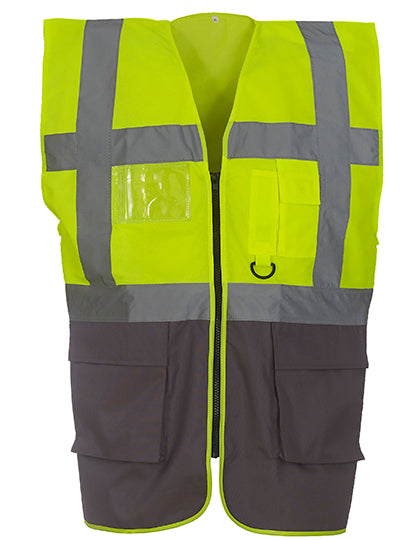 YOKO Multi-Functional Executive Waistcoat YK801 in Hi Vis Yellow / Grey