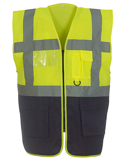 YOKO Multi-Functional Executive Waistcoat YK801 in Hi Vis Yellow / Navy