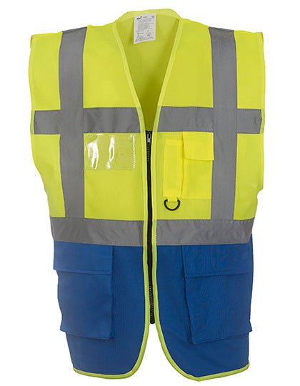 YOKO Multi-Functional Executive Waistcoat YK801 in Hi Vis Yellow / Royal Blue
