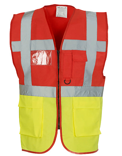 YOKO Multi-Functional Executive Waistcoat YK801 in Red / Hi Vis Yellow