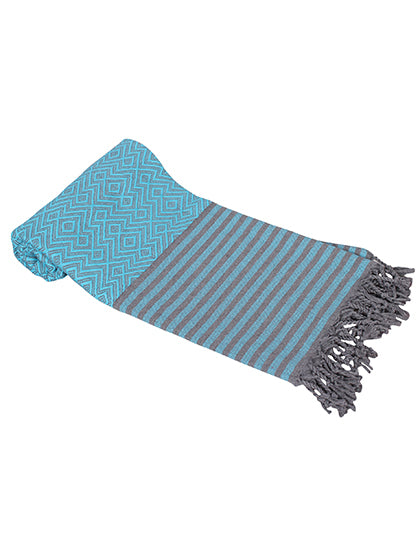 Hamam-Handtuch Kusadasi AR051 in Aqua Blue/Grey – für Firmenlogo individualisierbar