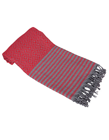 Hamam-Handtuch Kusadasi AR051 in Fire Red/Grey – für Firmenlogo individualisierbar