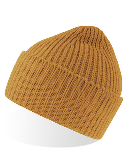Recycelte Oak Beanie AT100 in Mustard – für Firmenlogo individualisierbar