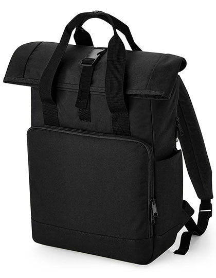 Recycelter Rolltop Laptop-Rucksack BG118L in Black – für Firmenlogo individualisierbar