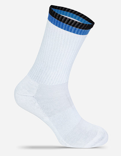 Tennis-Socken Two Tone MRS5006 in White/Black/Blue – individualisierbare Socken für Firmen und Vereine