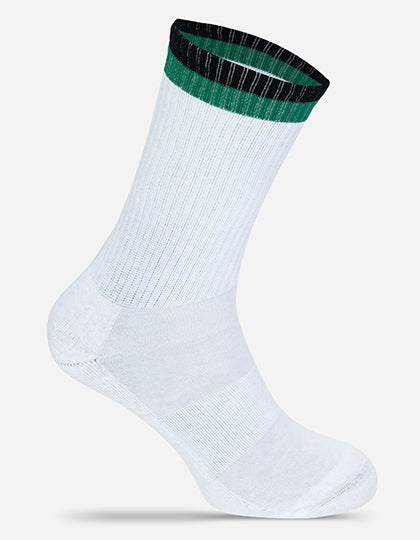 Tennis-Socken Two Tone MRS5006 in White/Black/Green – individualisierbare Socken für Firmen und Vereine