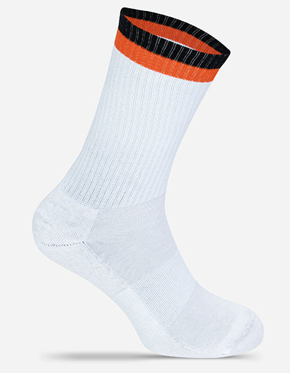 Tennis-Socken Two Tone MRS5006 in White/Black/Orange – individualisierbare Socken für Firmen und Vereine