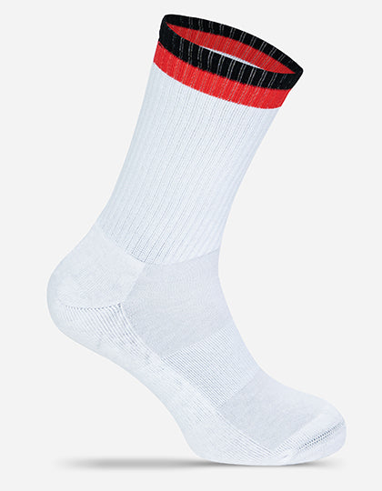 Tennis-Socken Two Tone MRS5006 in White/Black/Red – individualisierbare Socken für Firmen und Vereine