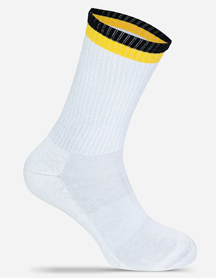 Tennis-Socken Two Tone MRS5006 in White/Black/Yellow – individualisierbare Socken für Firmen und Vereine