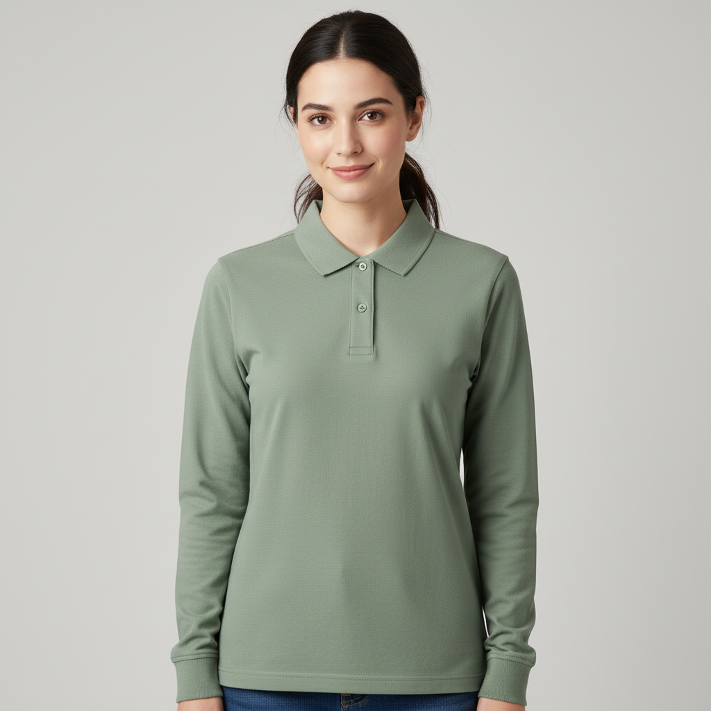 Langarm-Polo-Shirt aus Piqué für Damen
