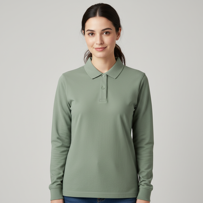 Langarm-Polo-Shirt aus Piqué für Damen