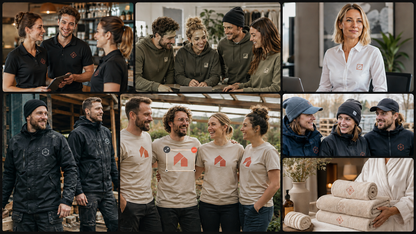 Teams in bedruckten und bestickten Poloshirts, Hoodies, Hemden, T-Shirts, Arbeitsjacken, Caps und Frottierwaren