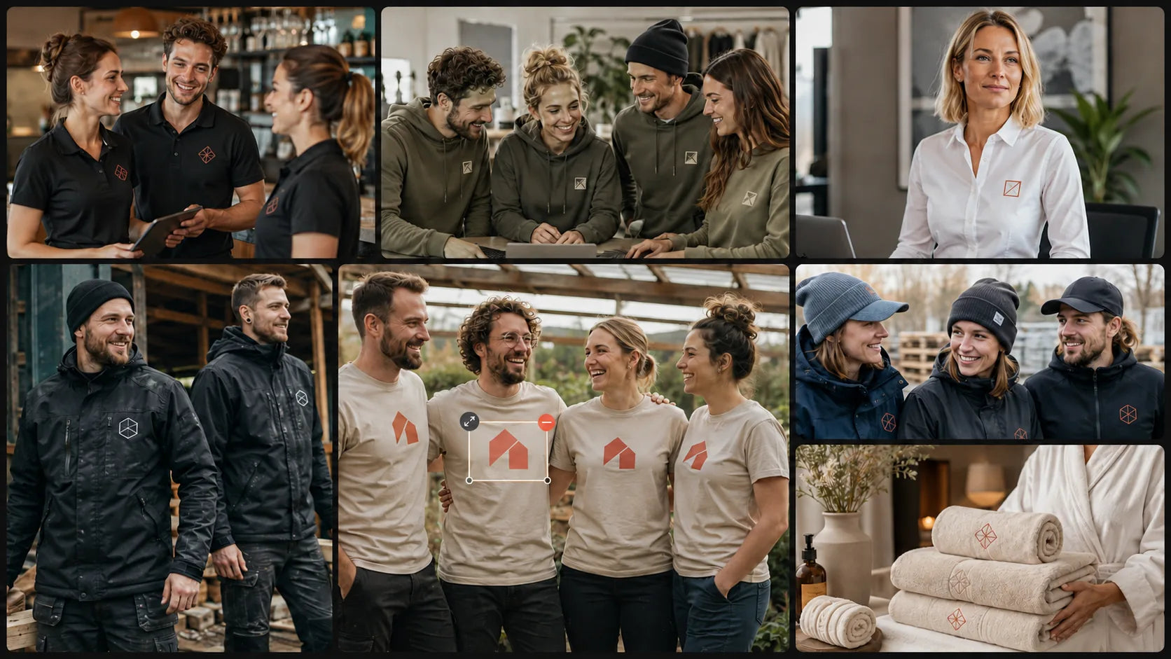 Teams in bedruckten und bestickten Poloshirts, Hoodies, Hemden, T-Shirts, Arbeitsjacken, Caps und Frottierwaren